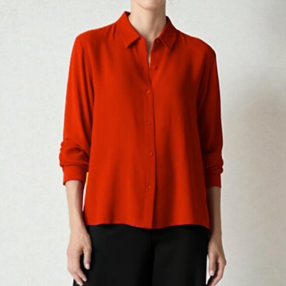 Eileen Fisher Tops - Eileen Fisher long sleeve button down shirt red orange women's size S